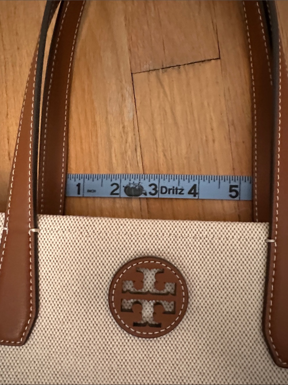Tory Burch Canvas Tote in Ivory with Brown Leather Trim - Picture 5 of 7